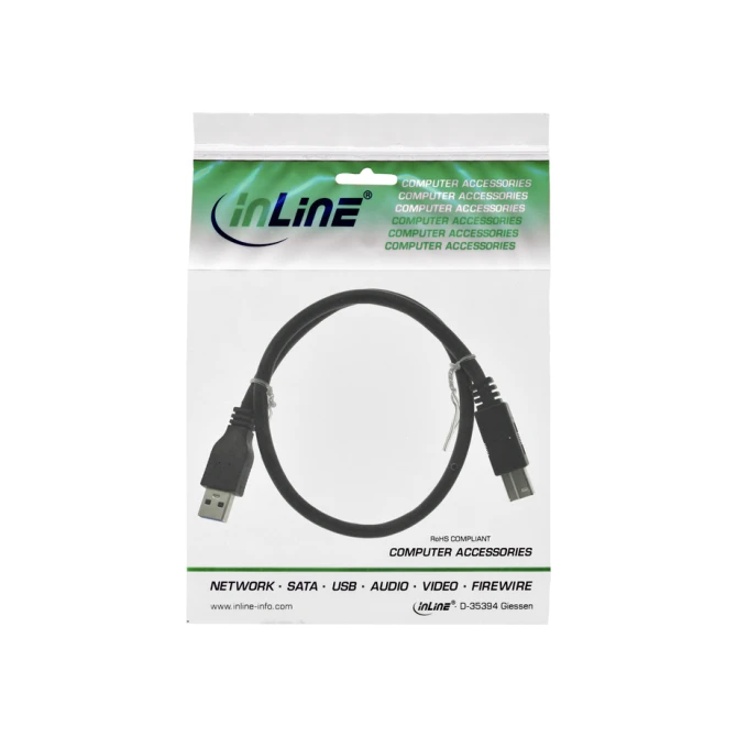 Kabel Inline USB-A USB-B 3.0 M 0.5 meter zwart