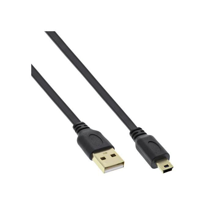 Kabel InlLne USB-A mini-B 2.0 platte kabel 2 meter zwart