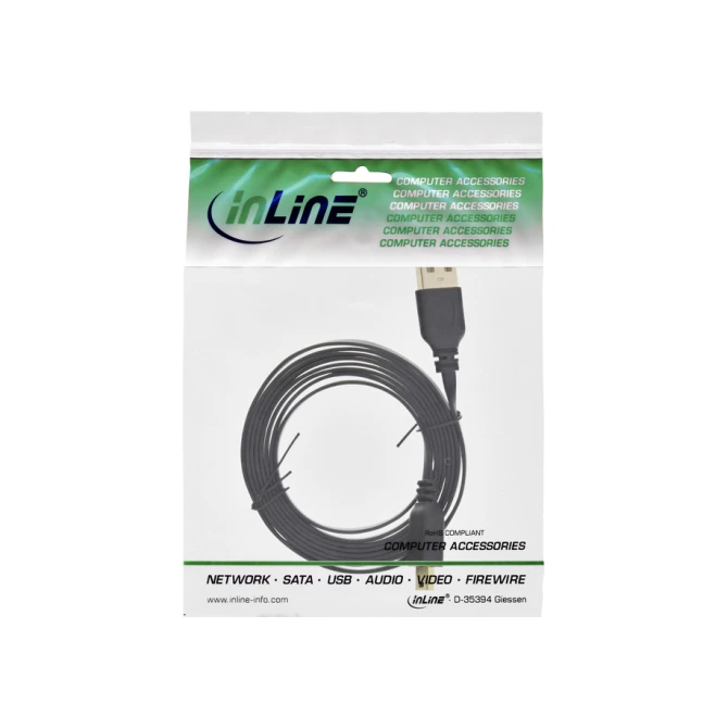 Kabel InlLne USB-A mini-B 2.0 platte kabel 2 meter zwart