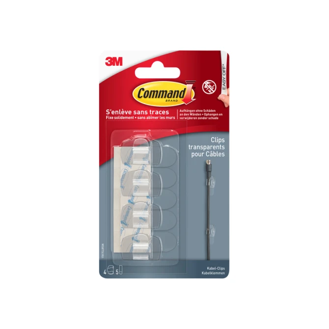 Kabelklem Command rond incl bevestigingsstrips transparant 4 stuks