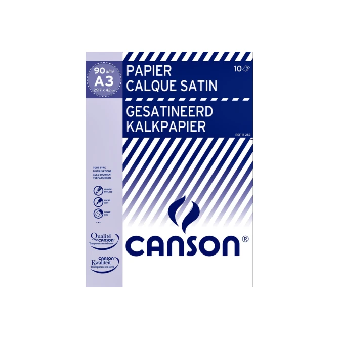 Kalkpapier Canson gesatineerd 10vel 90gr A3 doorschijnend