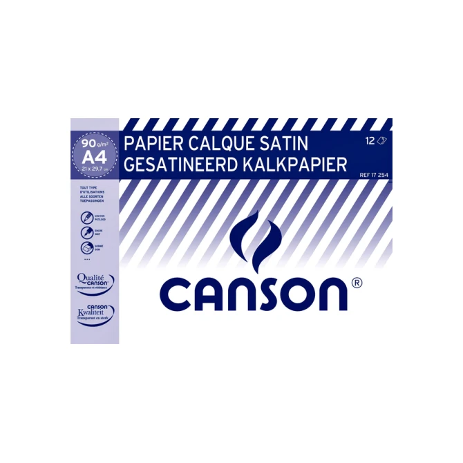 Kalkpapier Canson gesatineerd 12vel 90gr A4 doorschijnend