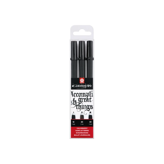 Kalligrafiepen Sakura Calligrapher set à 3 breedtes zwart