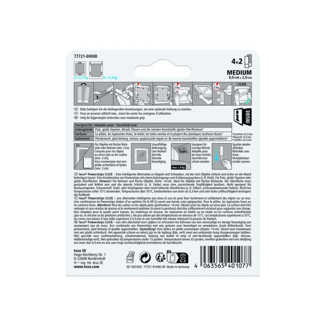 Kleefstip tesa Powerstrips Click Medium 4 paar wit