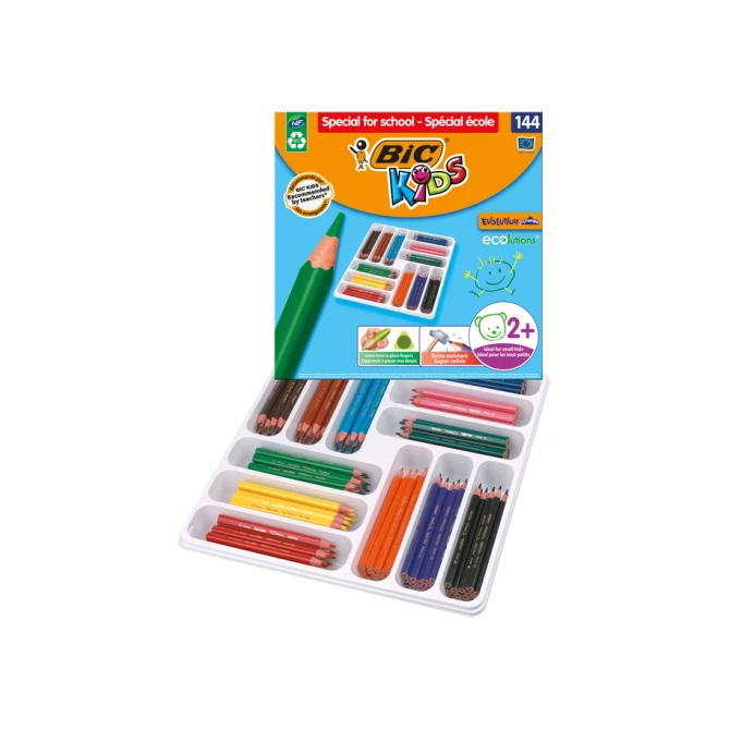 Kleurpotloden BicKids Evolution ecolutions ass schoolbox à 144 stuks