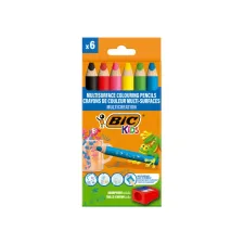 Kleurpotloden BicKids Multi Surface + puntenslijper assorti 6 stuks Kleurpotloden BicKids Multi Surface + puntenslijper assorti 6 stuks