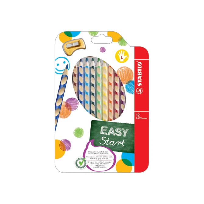 Kleurpotloden STABILO 331 Easycolors linkshandig inclusief puntenslijper assorti etui à 12 stuks