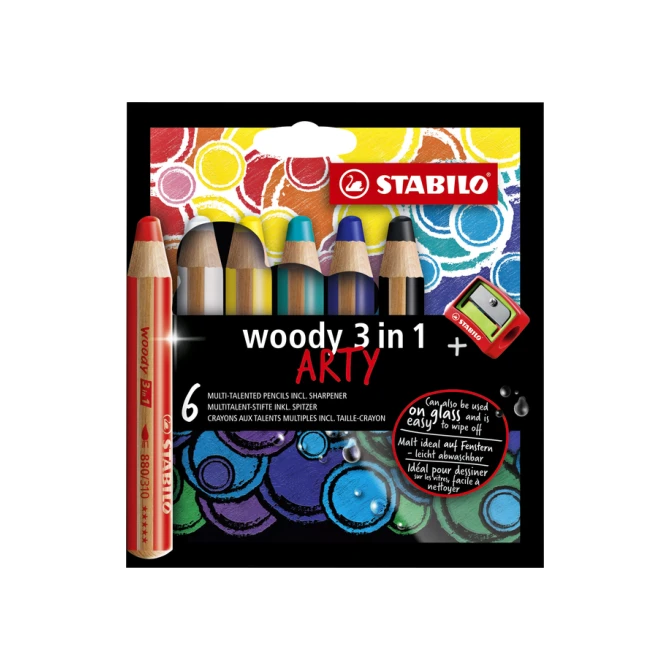 Kleurpotloden STABILO 880 woody 3 in 1 Arty incl puntenslijper ass 6st
