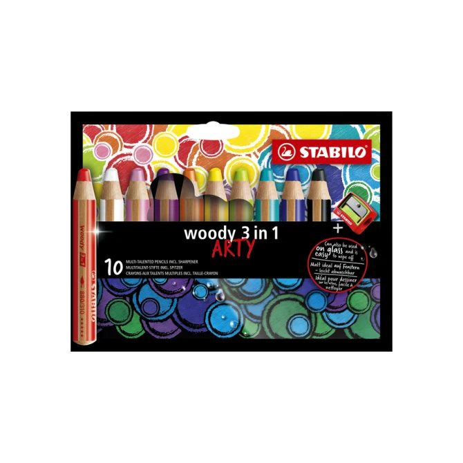 Kleurpotloden STABILO 880 woody 3 in 1 Arty incl slijper ass 10st