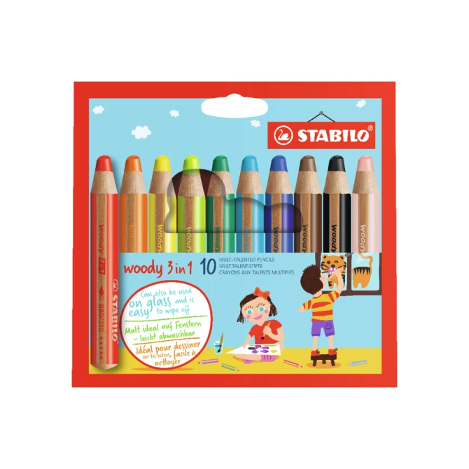 Kleurpotloden STABILO 880 woody 3 in 1 assorti etui à 10 stuks