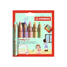 Kleurpotloden STABILO 880 woody inclusief puntenslijper pastel assorti etui à 6 stuks