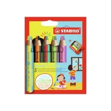Kleurpotloden STABILO 882 woody 3 in 1 duo inclusief puntenslijper assorti etui 5 à stuks