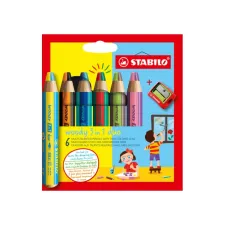 Kleurpotloden STABILO 882 woody 3 in 1 duo inclusief puntenslijper assorti etui 6 à stuks