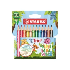 Kleurpotloden STABILO Trio dik Short Animal Vibes mini assorti blister à 12 stuks