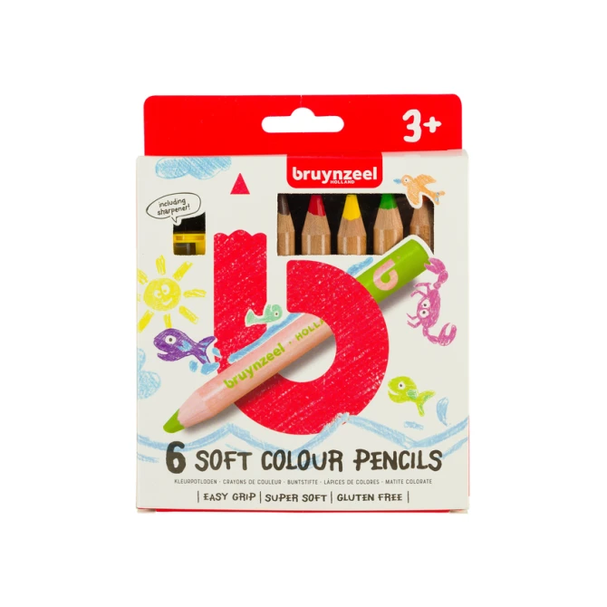 Kleurpotlood Bruynzeel Kids superzacht met puntenslijper set à 6 kleuren