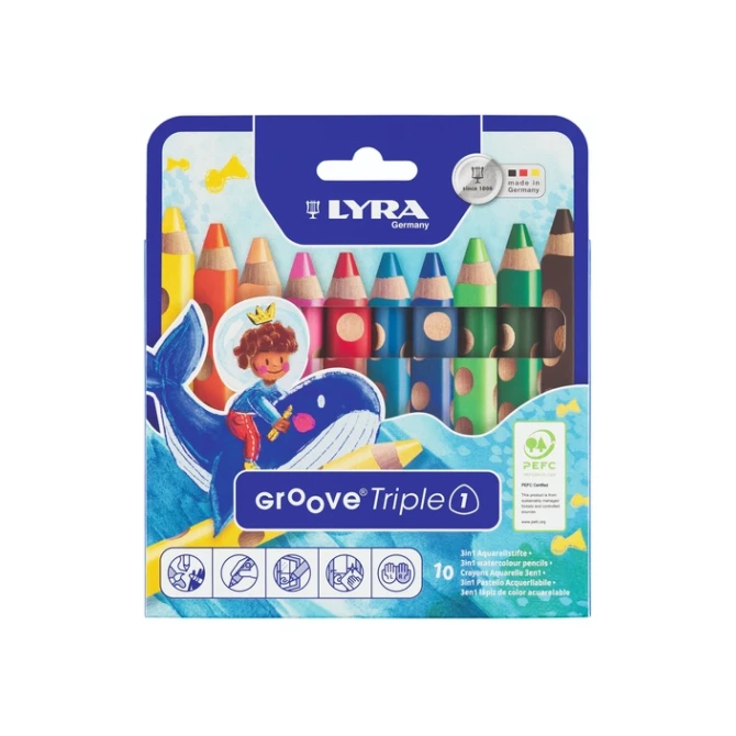 Kleurpotlood LYRA Groove Triple One extra dik set à 10 kleuren