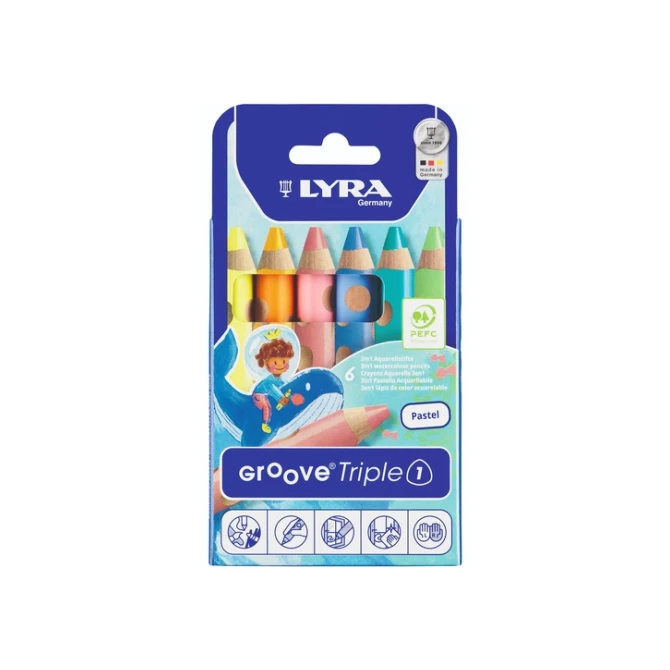 Kleurpotlood LYRA Groove Triple One extra dik set à 6 pastelkleuren