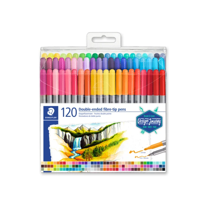 Kleurstift Staedtler 3200 dubbele punt fijn en ultrafijn etui à 120 kleuren