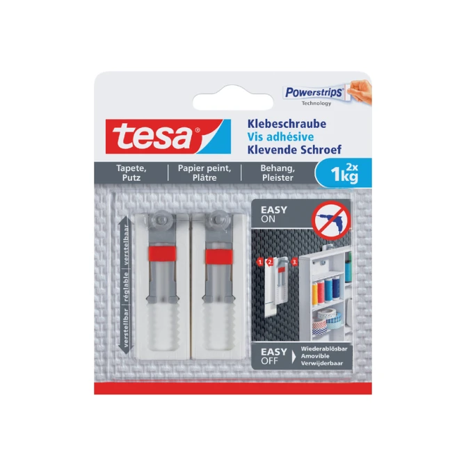 Klevende schroef tesa® behang en pleisterwerk 1kg verstelbaar wit 2 stuks