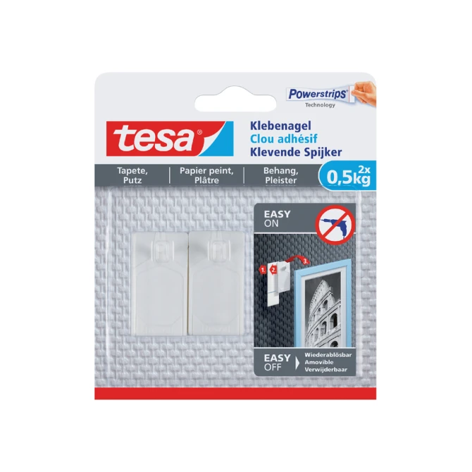 Klevende spijker tesa® behang en pleisterwerk 0,5kg wit 2 stuks