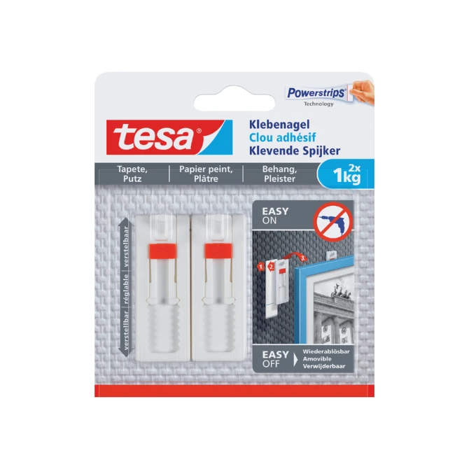 Klevende spijker tesa® behang en pleisterwerk 1kg verstelbaar wit 2 stuks