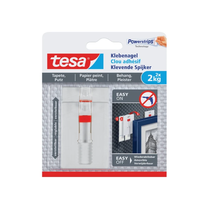 Klevende spijker tesa® behang en pleisterwerk 2kg verstelbaar wit 2 stuks