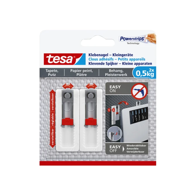 Klevende spijker tesa® kleine apparaten voor behang en pleisterwerk 0,5kg grijs-wit 2 stuks