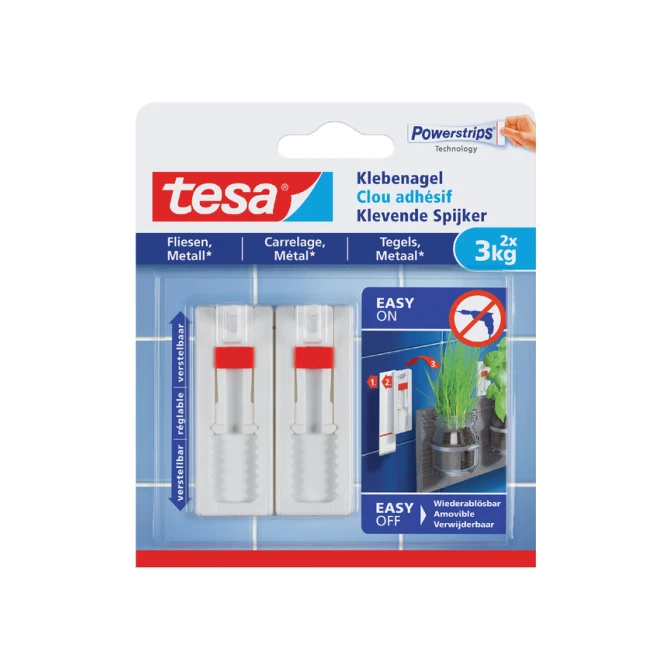 Klevende Spijker tesa® tegels & metaal 3kg verstelbaar wit 2 stuks