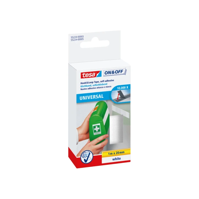 Klittenband tesa® On & Off 1mx20mm zelfklevend wit