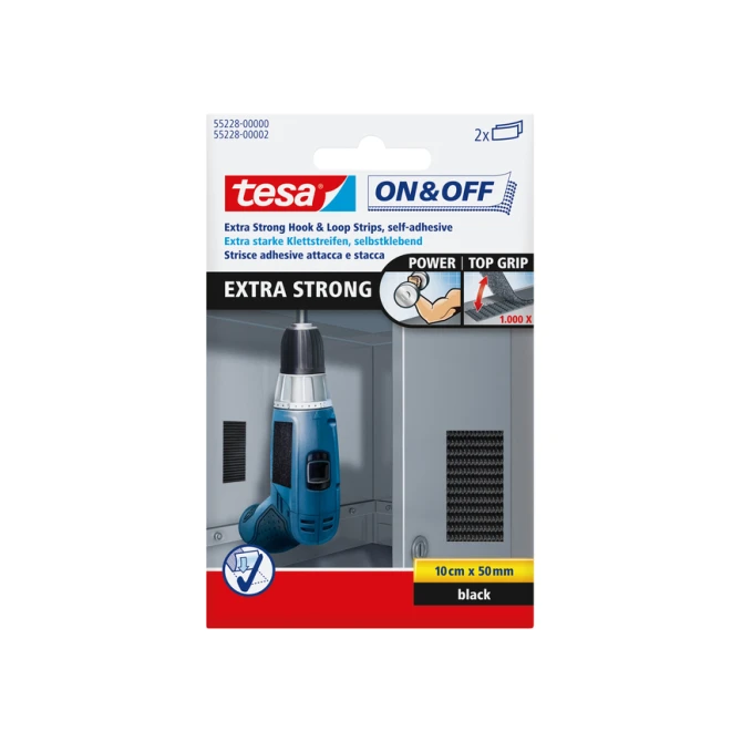 Klittenband tesa® On & Off extra sterk 50mmx10cm zwart