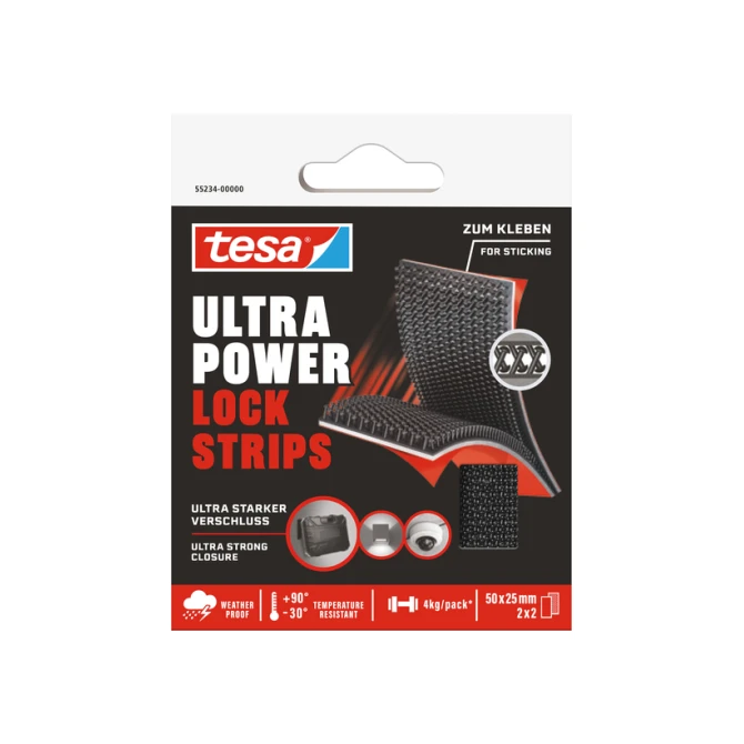 Klittenband tesa Ultra Power Lock Strips 50x25mm 2 strips zwart Klittenband tesa Ultra Power Lock Strips 50x25mm 2 strips zwart