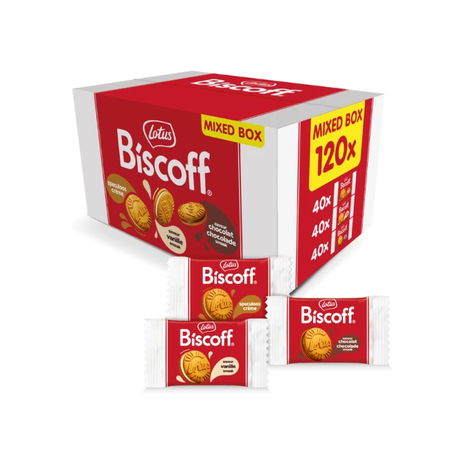 Koekjes Lotus Biscoff sandwich mix doos 120 stuks