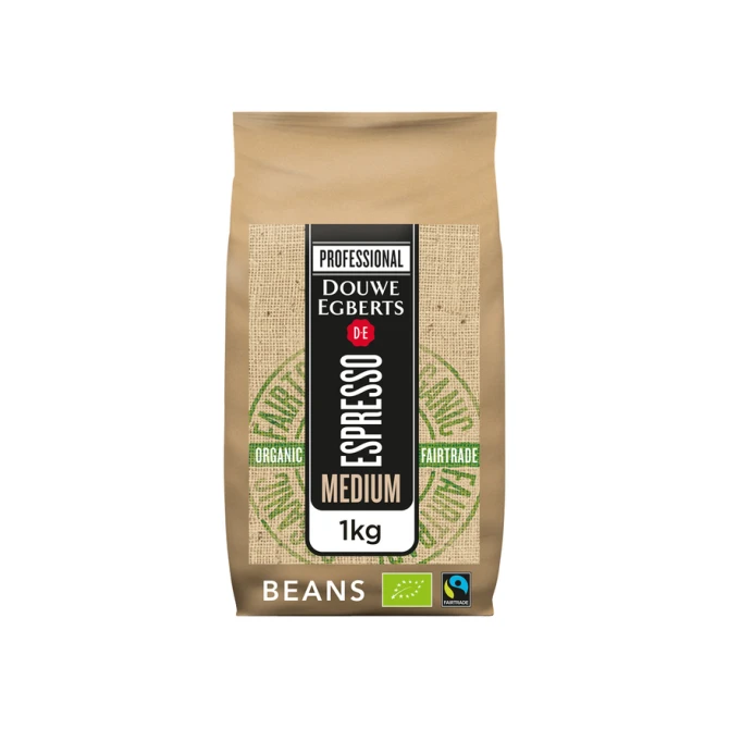 Koffie Douwe Egberts espresso bonen medium roast Organic en Fairtrade 1kg