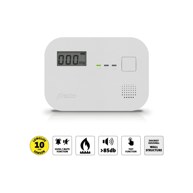 Koolmonoxidemelder Alecto 10 jaar sensor en display COA3910 wit