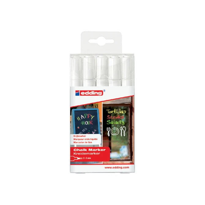 Krijtstift edding 4095 rond 2-3mm wit blister à 5 stuks