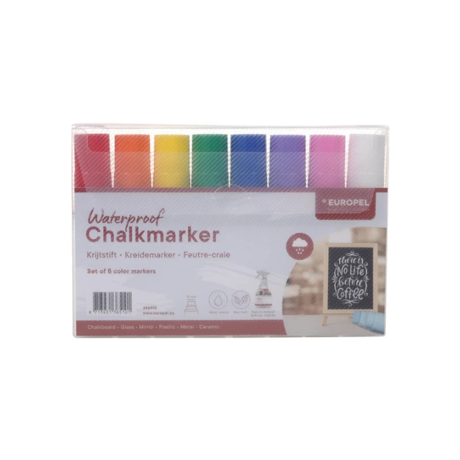 Krijtstift Europel watervast 15mm assorti etui 8 stuks