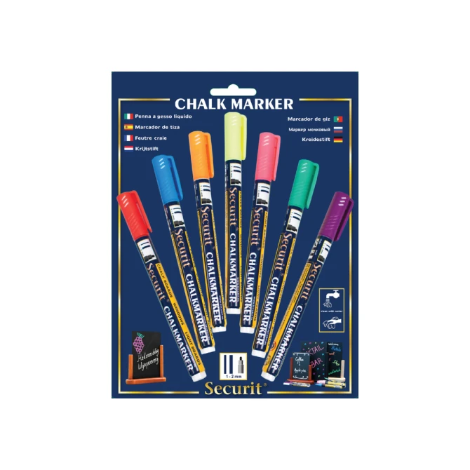 Krijtstift Securit SMA-100 rond ass 1-2mm blister à 7 stuks
