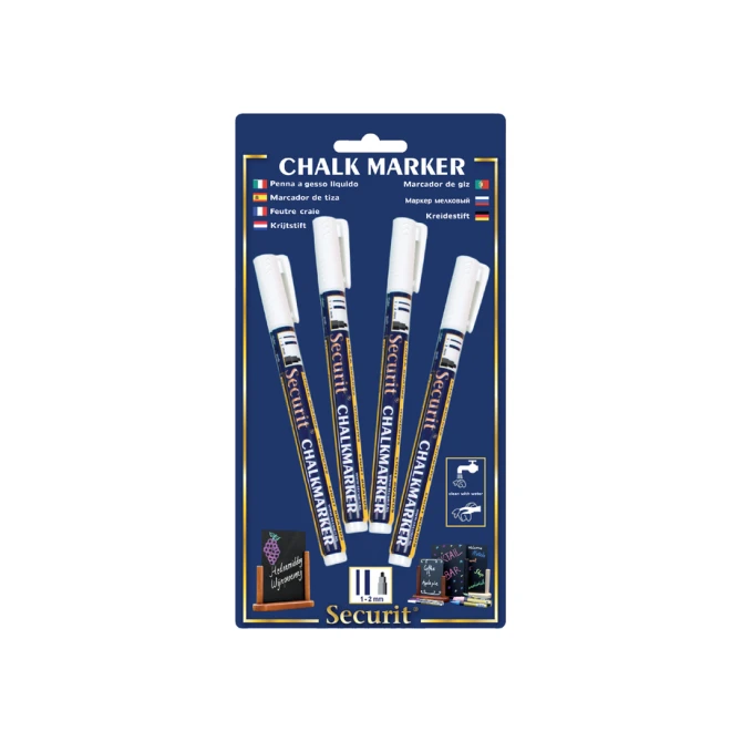 Krijtstift Securit SMA-100 rond wit 1-2mm blister à 4 stuks