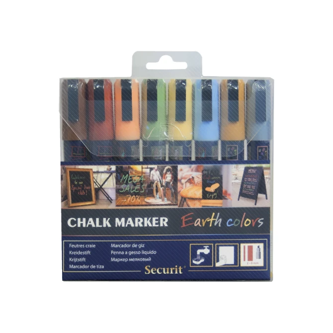 Krijtstift Securit SMA-510 schuin 2-6mm Earth Colors blister à 8 stuks