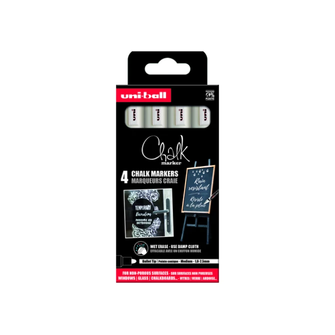 Krijtstift Uni-ball chalk rond 1.8-2.5mm wit 4 stuks