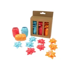 Krullint en strik rood/oranje/blauw 12 stuks