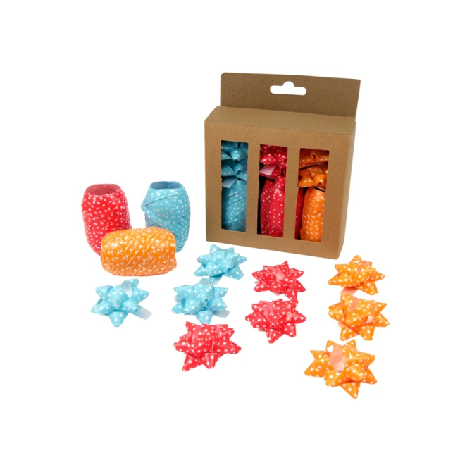 Krullint en strik rood/oranje/blauw 12 stuks
