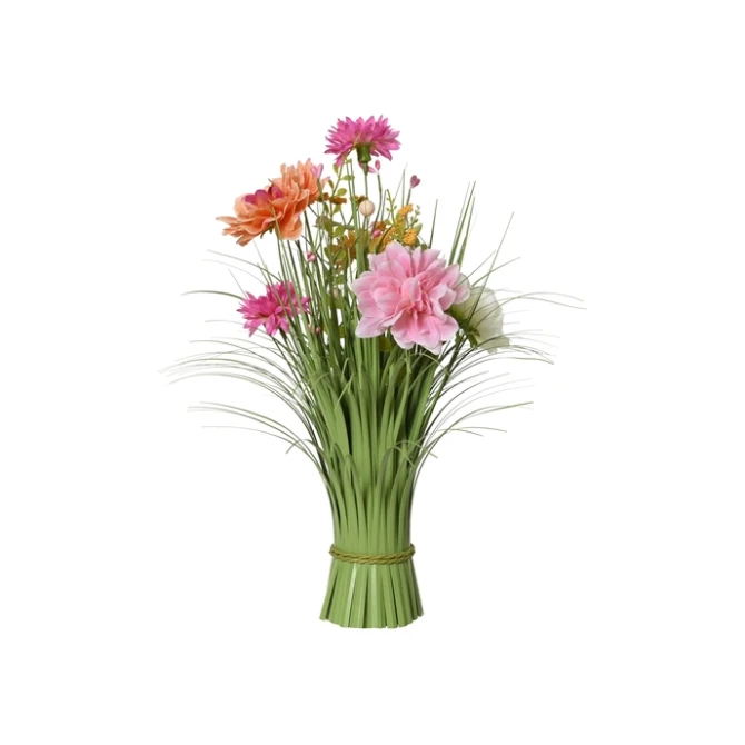Kunstgras Everlands met bloemen roze 40cm polyester