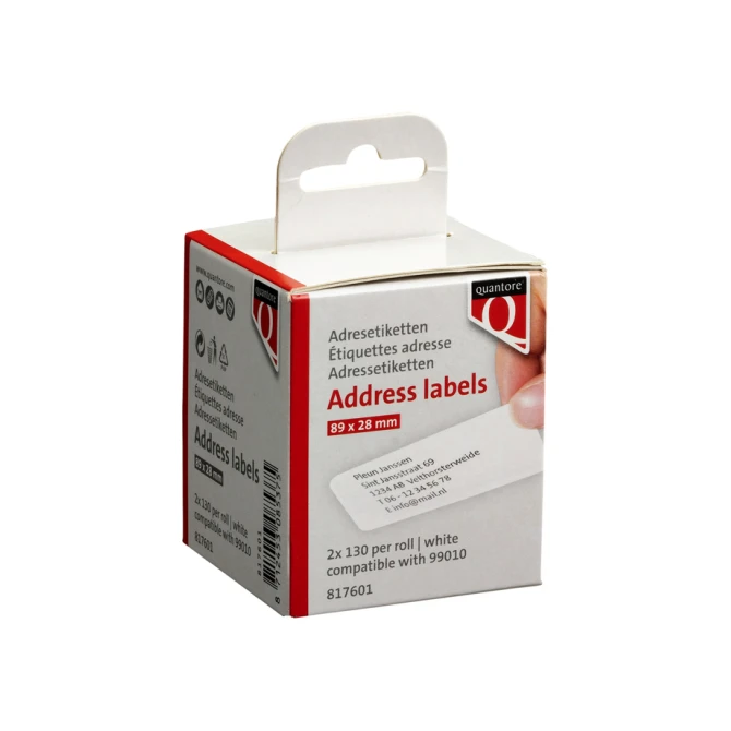 Labeletiket Quantore 99010 28x89mm adres wit 2 rollen