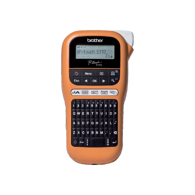 Labelprinter Brother P-touch TZe PT-E110 draagbaar qwerty 12mm oranje