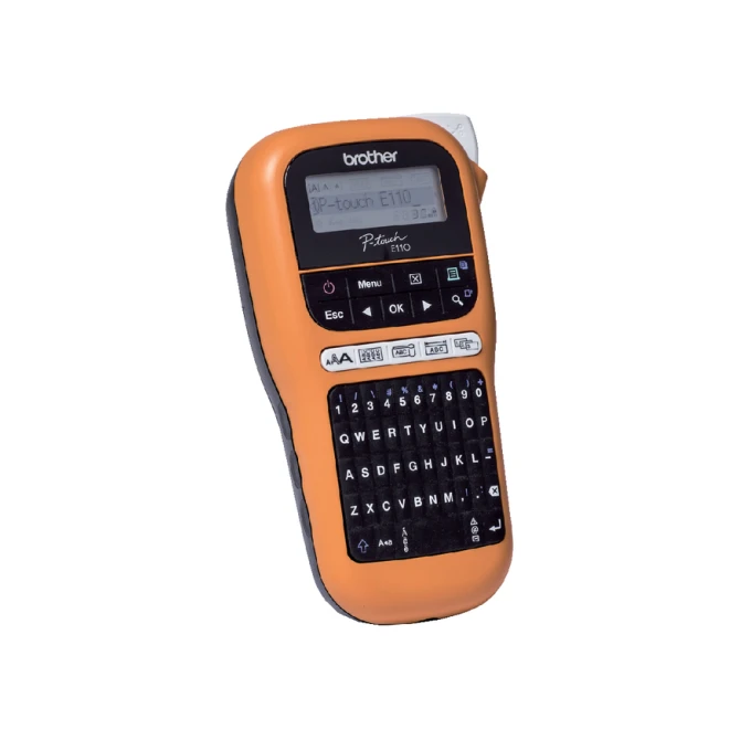 Labelprinter Brother P-touch TZe PT-E110 draagbaar qwerty 12mm oranje
