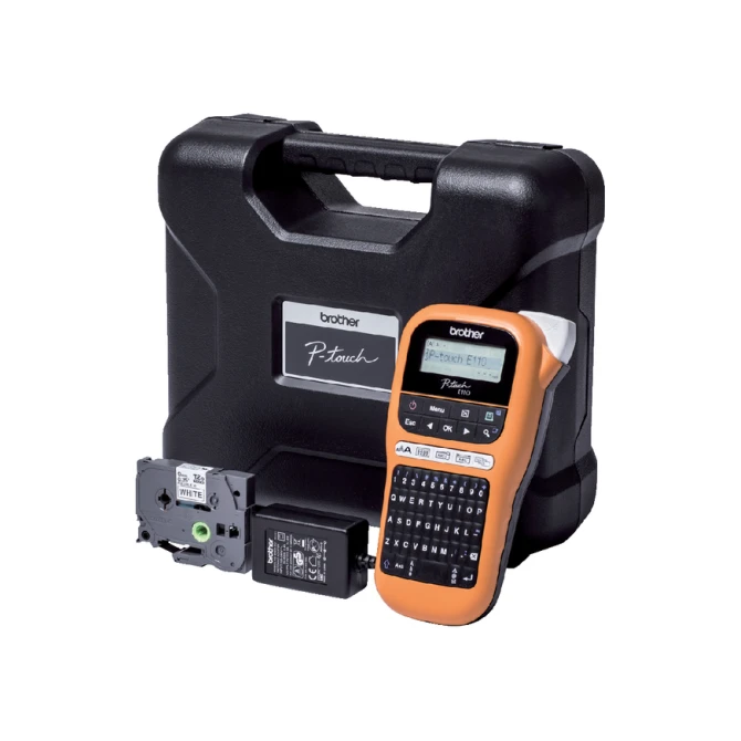 Labelprinter Brother P-touch TZe PT-E110 draagbaar qwerty 12mm oranje