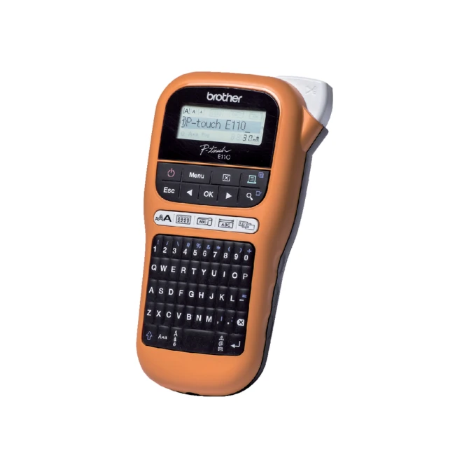 Labelprinter Brother P-touch TZe PT-E110 draagbaar qwerty 12mm oranje