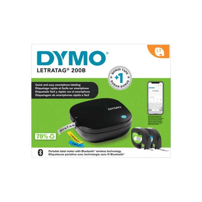 Labelprinter Dymo LetraTag 200B draagbaar bluetooth 12mm zwart promopack