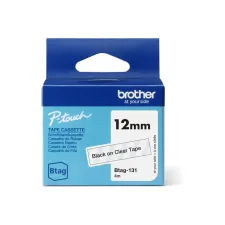 Labeltape Brother P-touch Btag-131 standaard 12mm zwart op transparant